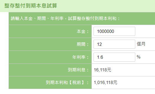 郵局定存100萬利息多少